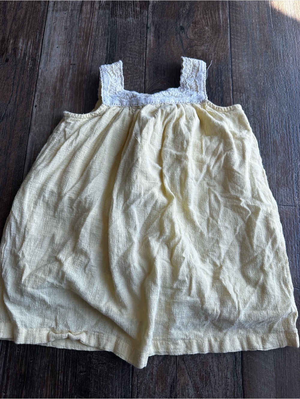 Hanna Andersson Yellow Lace Trim Flowy Kids Knee Length Dress Button Girls 4T